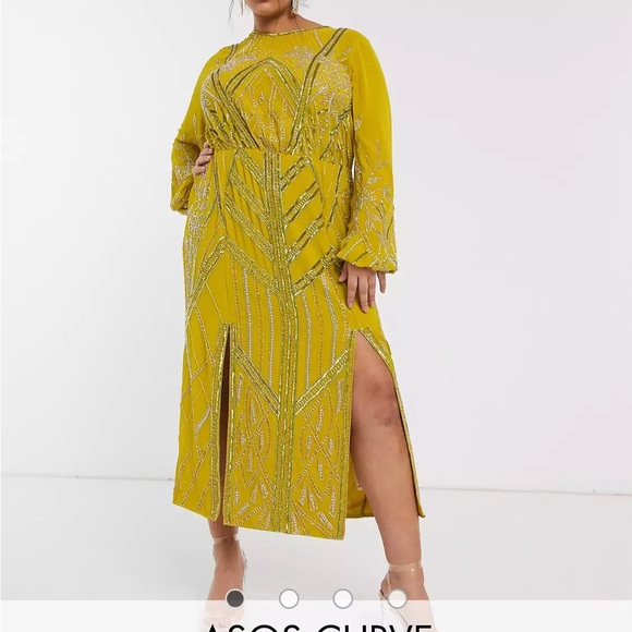 NWT ASOS CURVE blouson linear embellished midi dress - Picture 4 of 5